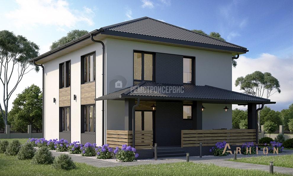 3. Проект двухэтажного дома в современном стиле с четырехскатной, t-24-01, площадью - 143 кв c терассой, балконом